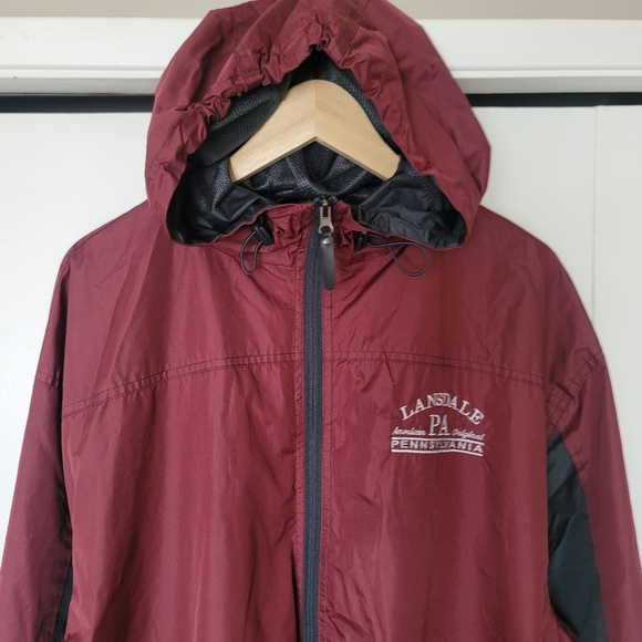 1Landsdale Pennsylvania Windbreaker Jacket Size XL in Maroon and Gray - Picture 3 of 12